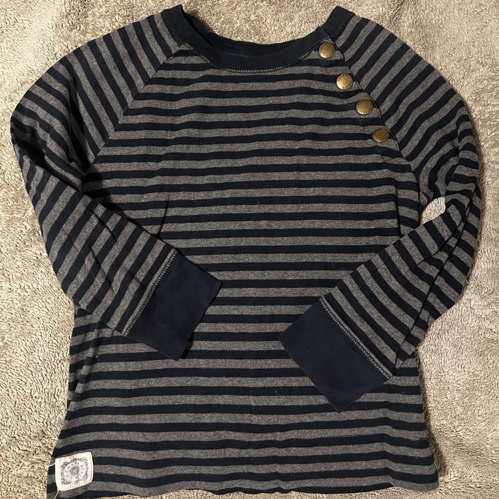 Chaps Striped Boat Neck Top with Metal Details